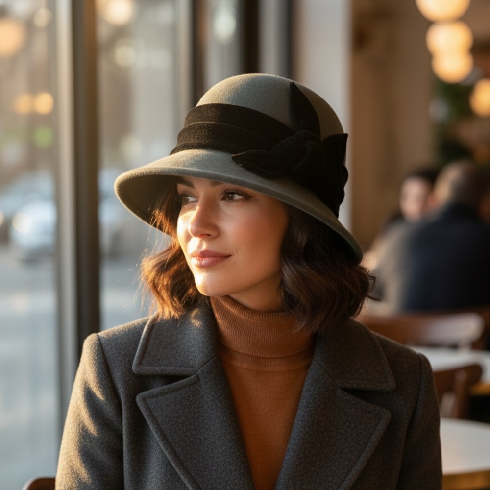 Scala Gray and Black Women's Hat 100% wool